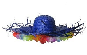 Chapeau de Paille Hawaïen - Bleu/Rouge/Jaune (6 pcs)
