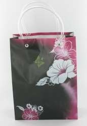 Sac Cadeau / Sac de Transport Noir/Rose/Fleur Blanche Medium (12 pcs)