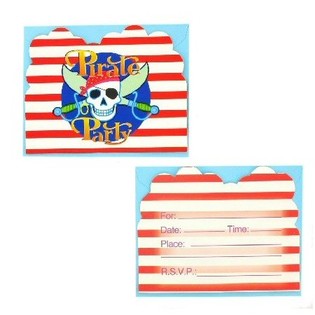 12 Cartes d'Invitation avec Enveloppes - Pirate Party (Pack de 6 sets)
