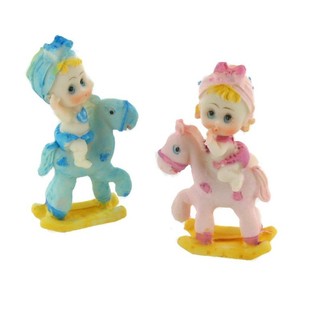 Figurine de Naissance pour Gâteau - Bébé sur Cheval à Bascule 9 cm (4 pcs)