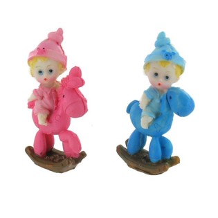 Topper de G&acirc;teau de Naissance - B&eacute;b&eacute; sur Cheval &agrave; Bascule 9 cm (8 pcs)