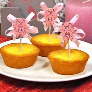 Pique pour Cupcake Naissance - Ourson Rose (12 pcs)