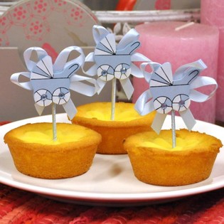 Pique Cupcake de Naissance - Poussette Bleue (12 pcs)
