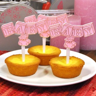 Pique Cupcake de Naissance - Rose Bébé (12 pcs)