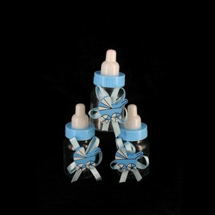 Mini Biberons D&eacute;coratifs Bleus avec Landau (12 pcs)