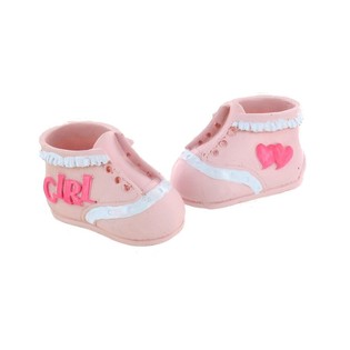 Topper pour Gâteau de Naissance - Chaussure Bébé Rose (2 pcs)