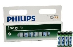 12x PILES "PHILIPS - SUPER HEAVY DUTY" AA - LONGLIFE (12 pcs sur Blister)
