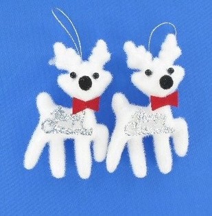 2 petits rennes décoratifs blancs (lot de 12)