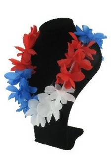 Collier Hawa&iuml;en - Rouge/Blanc/Bleu (12 pcs)