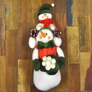 Bonhomme de neige en peluche avec son bébé sur les épaules 38 cm