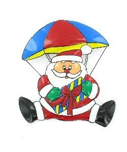 Plaque Décorative de Noël - Père Noël en Parachute (Lot de 6)