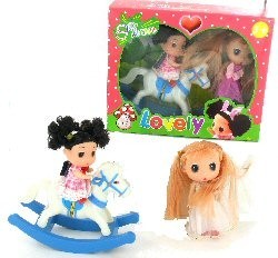 Coffret de 2 Poupées avec Cheval à Bascule