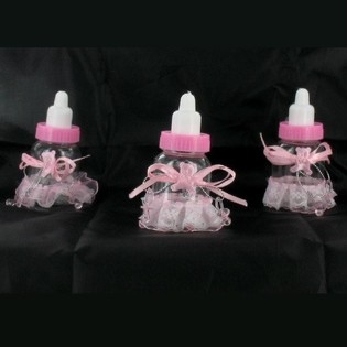 MINI BIBERONS D&Eacute;CORATIFS ROSES AVEC FRANGES (6 pcs)