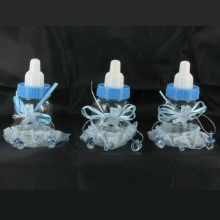 Petits Biberons D&eacute;coratifs Bleus avec Franges (6 pcs)