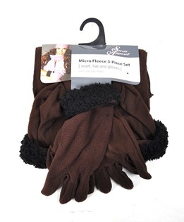 KIT EN MICRO POLAIRE 3 PI&Egrave;CES MARRON