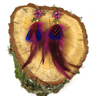 Boucle d'oreille plume avec strass (1 pc)
