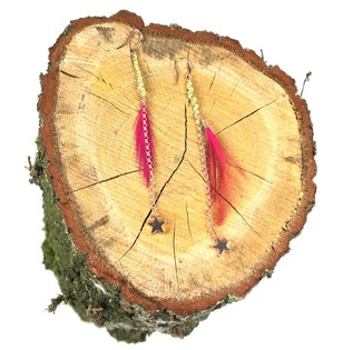 Boucles d'oreilles Ibiza Plumes Rose/Vert (1 pc)
