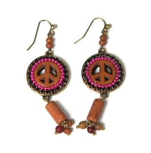 Boucles d'oreilles Style Ibiza Peace - Brun/Fuchsia (1 pc)