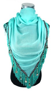 &Eacute;charpe de Luxe &agrave; Franges Turquoise (1 pc)