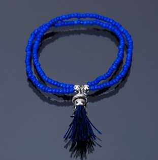 Bracelet Style Ibiza avec Pompon Bleu (1 pc)