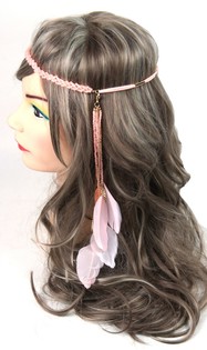 Serre-t&ecirc;te style Ibiza avec perles et plumes Saumon (1 pc.)