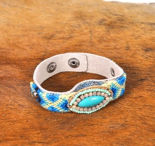 Bracelet de Luxe Style Ibiza Aspect Argent & Turquoise (1 pc)