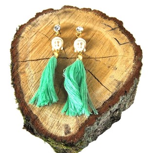Boucle d'oreille look Ibiza Bouddha Menthe/Cr&egrave;me (1 pc)