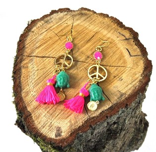 Boucles d'oreilles Fuchsia / Vert Bouddha (1 pc)