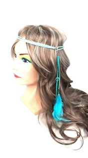 Bandeau &eacute;lastique avec plumes Turquoise (1 pc)