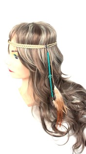 Bandeau pour cheveux avec plumes Beige Turquoise (1 pc)