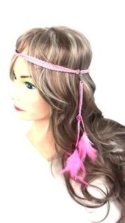 Bandeau cheveux avec plumes rose (1 pc)