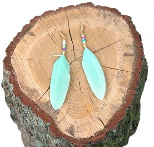 Boucles d'oreilles avec plume menthe (1 pc)