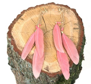Boucles d'elles style Ibiza avec plumes Vieux Rose (1 pc)