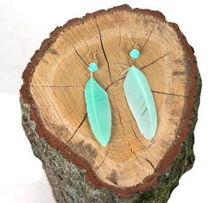Boucles d'oreilles Plume Menthe Ibiza (1 pc)