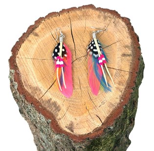 Boucles d'oreilles Style Ibiza avec Plume Fuchsia (1 pc)