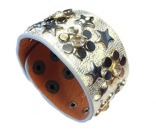 Bracelet Large Style Ibiza Luxe avec Clous Argent&eacute;s & Strass (1 pc)