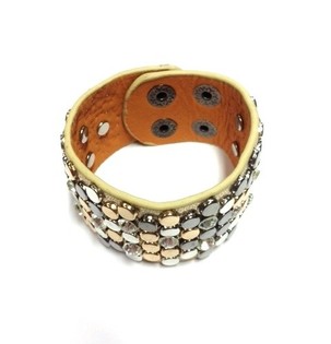 Bracelet Large de Luxe Taupe avec Clous et Strass (1 pc)