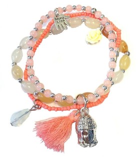 Bracelet Style Ibiza Saumon avec Bouddha (1 pc)