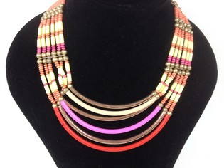 Collier Style Ibiza de Luxe Rose / Orange / Dor&eacute; (1 pc)
