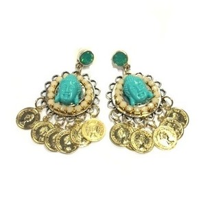 Boucles d'oreilles Bouddha Turquoise et Pi&egrave;ces (1 pc)