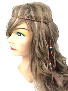 SERRE-T&Ecirc;TE STYLE IBIZA AVEC PERLES MARRON (1 pc)