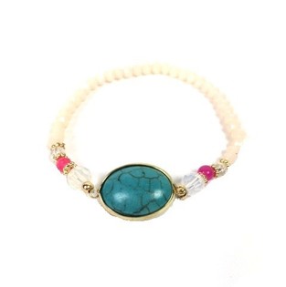 Bracelet blanc style Ibiza avec pierre (1 pc)
