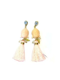 Boucles d'oreilles Style Ibiza Bouddha Blanc Cass&eacute; / Rose Tendre (1 pc)