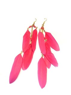 Boucles d'oreilles plumes roses style Ibiza (1 pc)