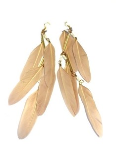 Boucles d'oreilles Style Ibiza avec Plumes Cr&egrave;me (1 pc)