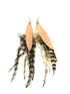 Boucles d'oreilles Plumes Tigre et Saumon Style Ibiza (1 pc)