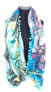 &Eacute;charpe de Luxe R&eacute;versible Style Ibiza Menthe/Bleu/Fleurs (1 pc)