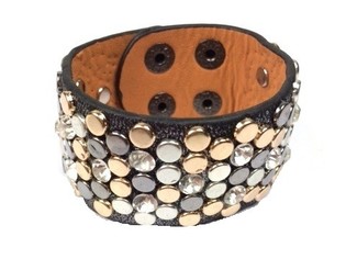 Bracelet Large de Luxe Noir &agrave; Clous & Strass (1 pc)