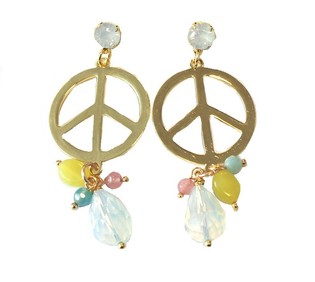 Boucles d'oreilles Style Ibiza Paix Dor&eacute; Cristal Blanc (1 pc)