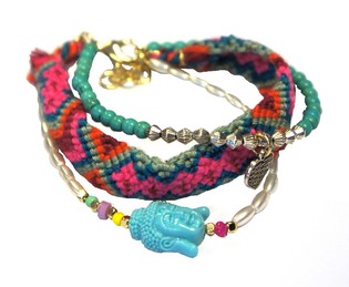 Bracelet Look Ibiza 3 Rangs avec Bouddha (1 pc)
